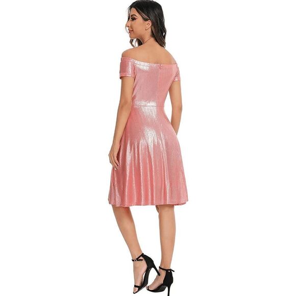 ✨ NWT Metallic Off Shoulder Short Sleeve Cocktail Party Club Pink Dress XXL - Picture 3 of 16